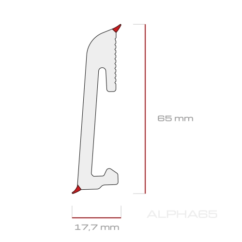 Listwa przypodłogowa PS Alpha 65mm/2,2m biały - montaż napinacze